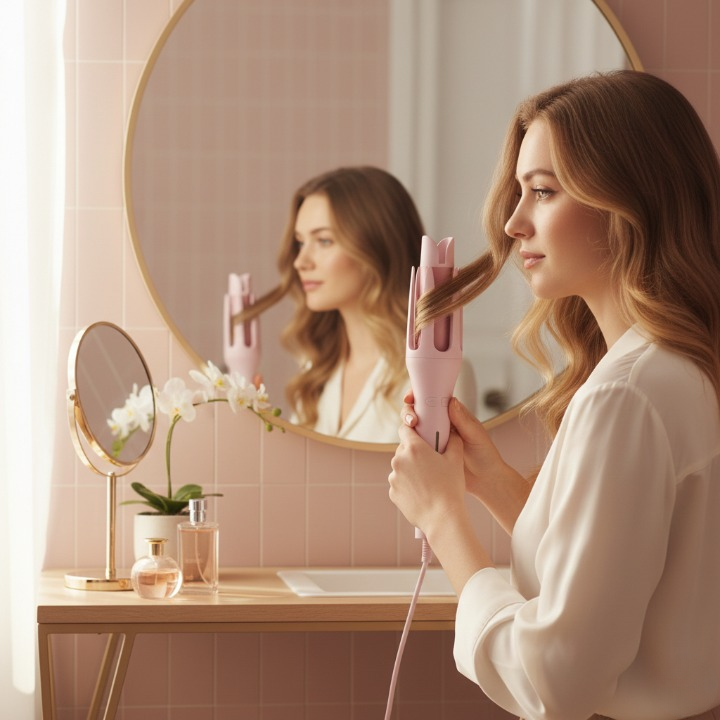 Pro 32mm Auto-Rotating Curler – 4-Speed Anion Ceramic Hair Styling Wand